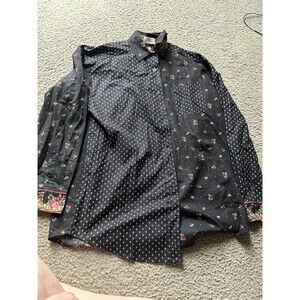 Vintage, Vera Bradley retired Petit Point Black floral pattern button-up shirt S